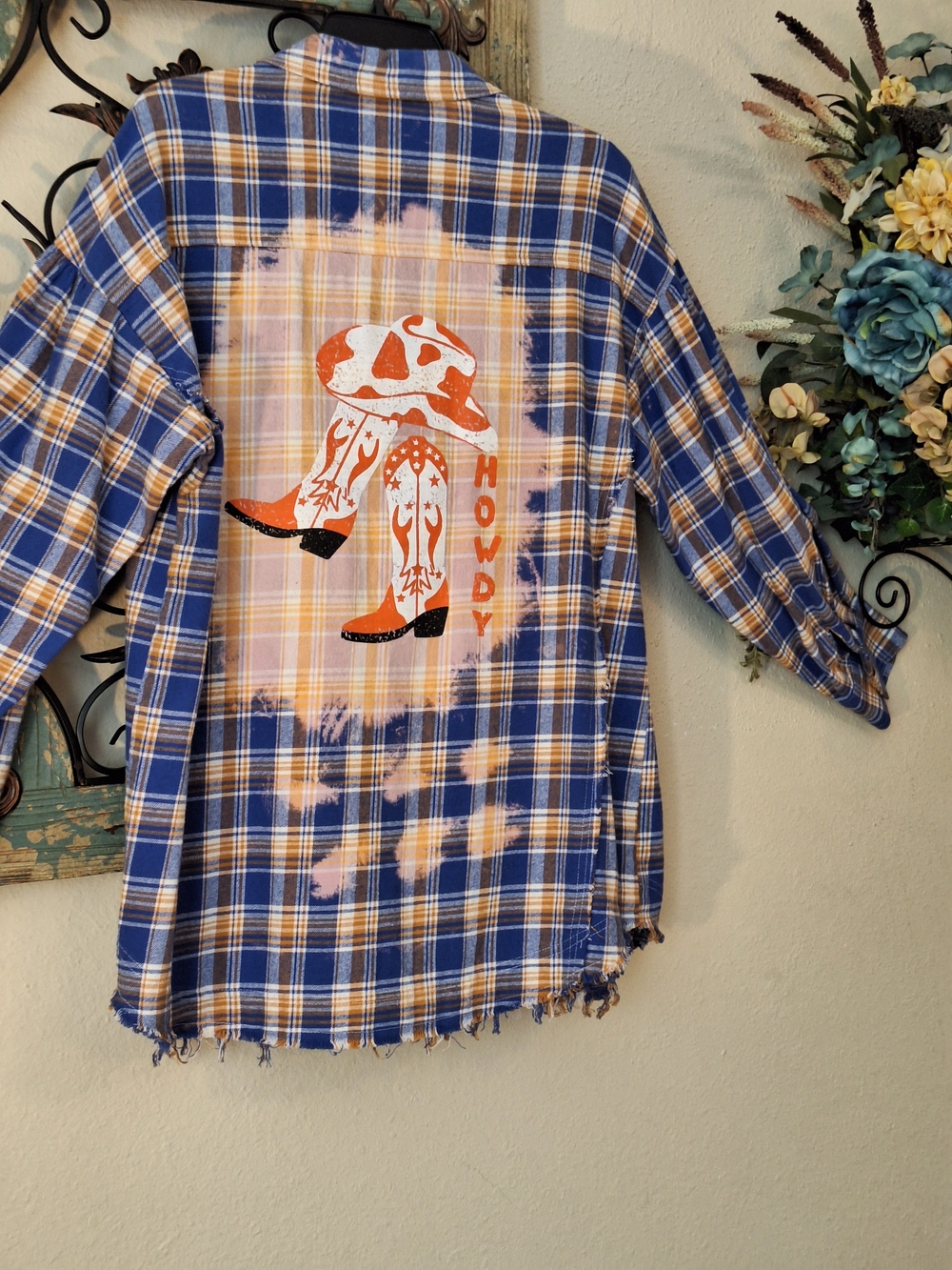 Plaid Button-Down Shirt Shacket with Graphic Back. Multiple Sizes Available